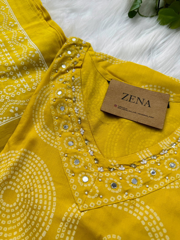 Pure Cotton Mirror Work Hand Embroidered Kurti Set