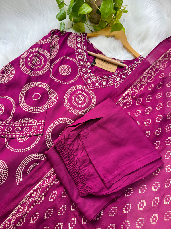 Pure Cotton Mirror Work Hand Embroidered Kurti Set