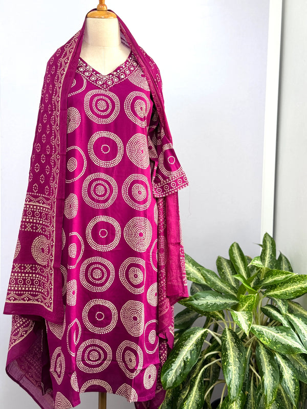 Pure Cotton Mirror Work Hand Embroidered Kurti Set