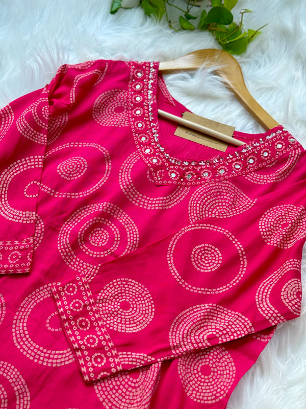 Pure Cotton Mirror Work Hand Embroidered Kurti Set