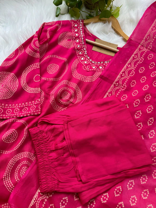 Pure Cotton Mirror Work Hand Embroidered Kurti Set