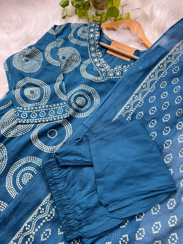 Pure Cotton Mirror Work Hand Embroidered Kurti Set