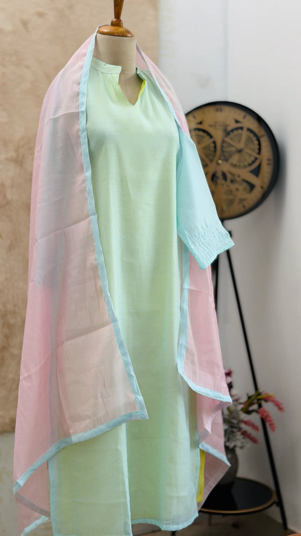 Pastel Serenity Glass Chanderi Kurti Set