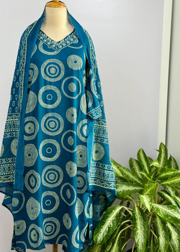 Pure Cotton Mirror Work Hand Embroidered Kurti Set