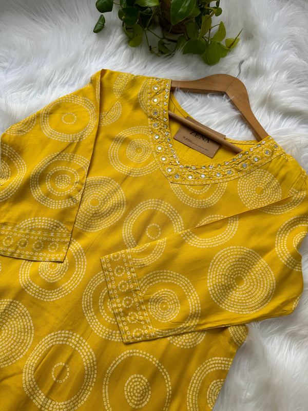 Pure Cotton Mirror Work Hand Embroidered Kurti Set