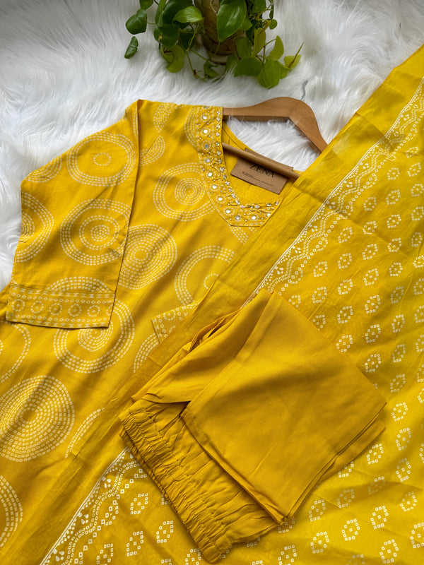 Pure Cotton Mirror Work Hand Embroidered Kurti Set