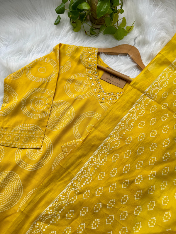 Pure Cotton Mirror Work Hand Embroidered Kurti Set