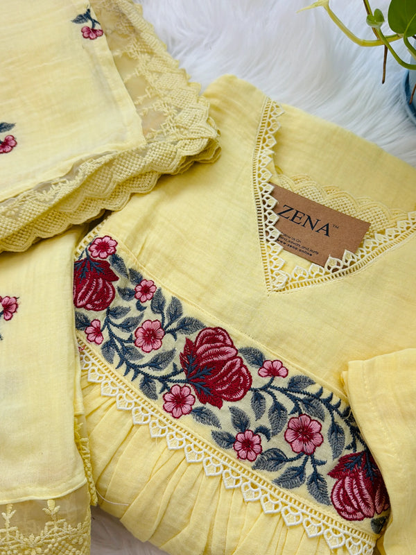 ✨ Mul Cotton Embroidered Anarkali Set