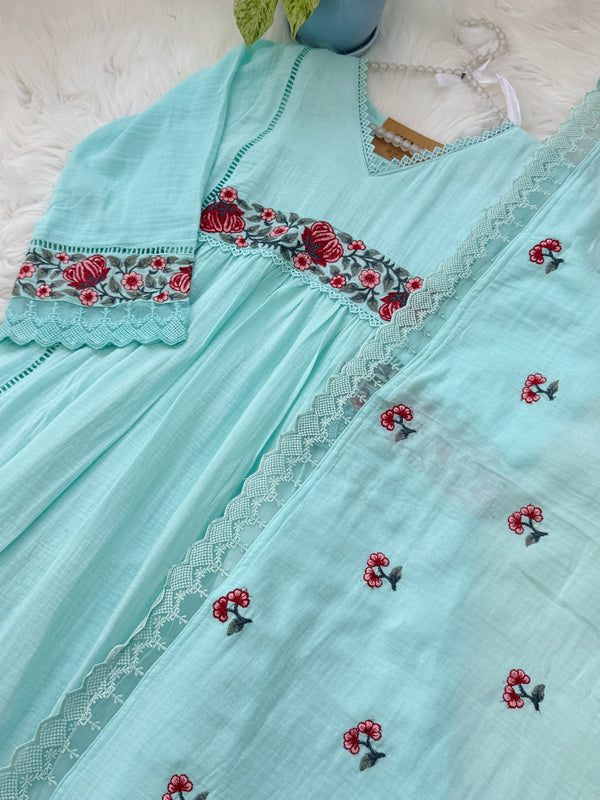 ✨ Mul Cotton Embroidered Anarkali Set