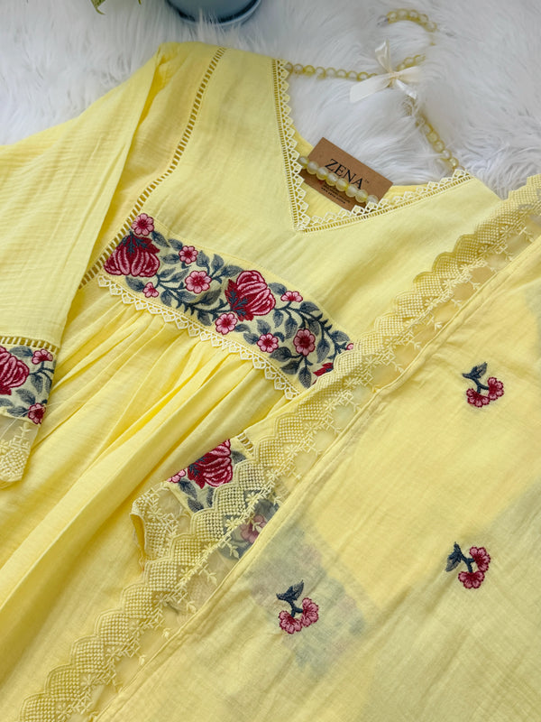 ✨ Mul Cotton Embroidered Anarkali Set