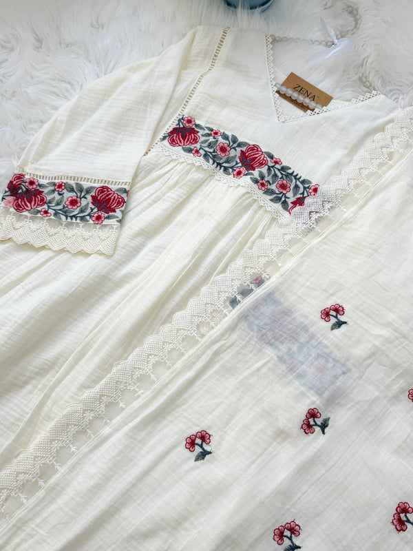 ✨ Mul Cotton Embroidered Anarkali Set
