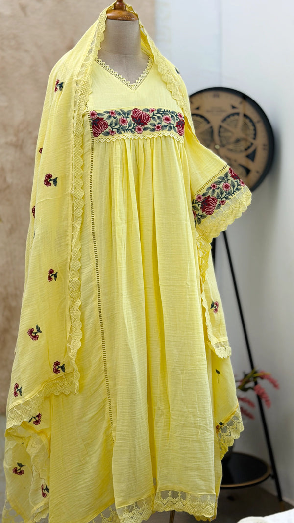 ✨ Mul Cotton Embroidered Anarkali Set