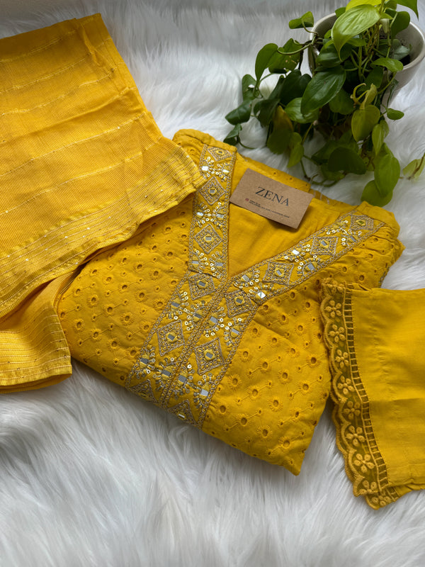 Radiant Reflections – Cotton Hacoba Mirror Work Anarkali Suit