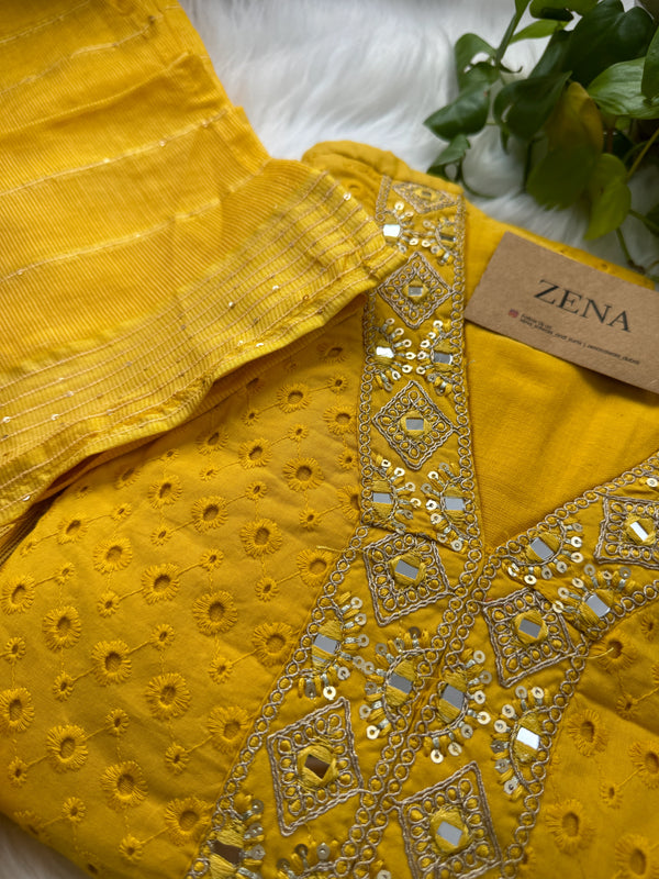 Radiant Reflections – Cotton Hacoba Mirror Work Anarkali Suit