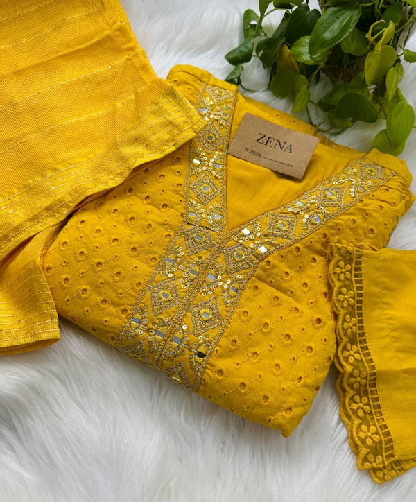 Radiant Reflections – Cotton Hacoba Mirror Work Anarkali Suit