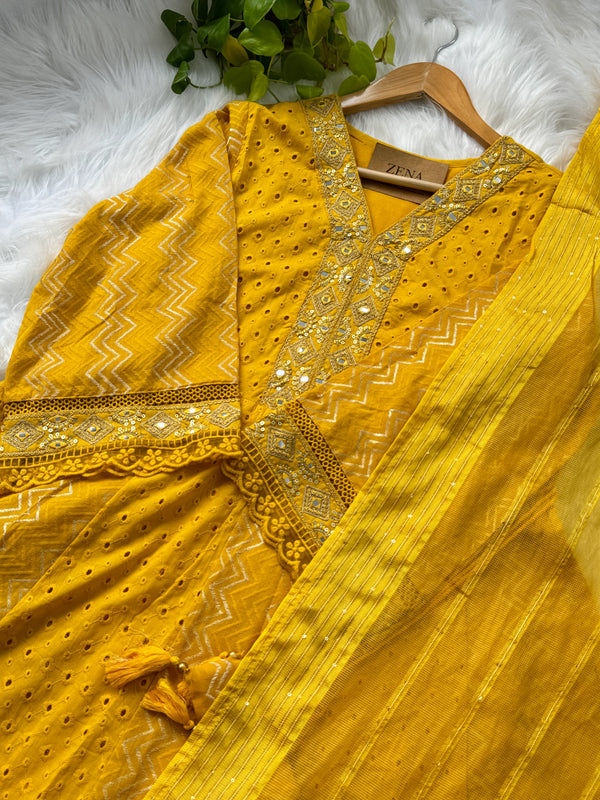 Radiant Reflections – Cotton Hacoba Mirror Work Anarkali Suit