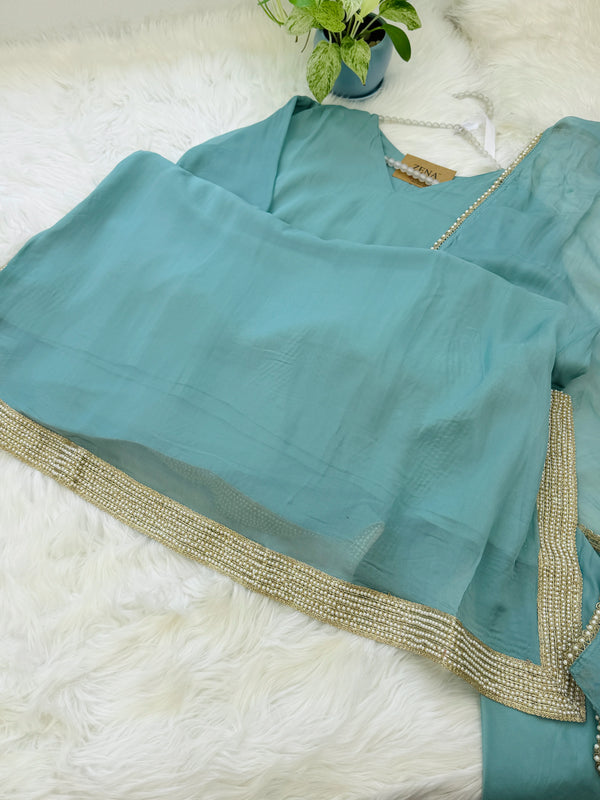 ✨ Viscose Organza Pearlwork Party Wear Kurti Set