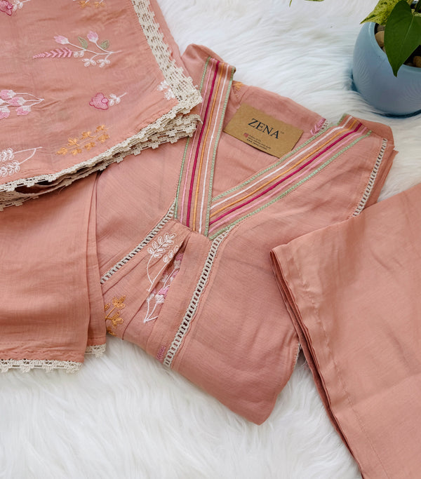 ✨ Mul Chanderi Embroidered Anarkali Kurti Set ✨