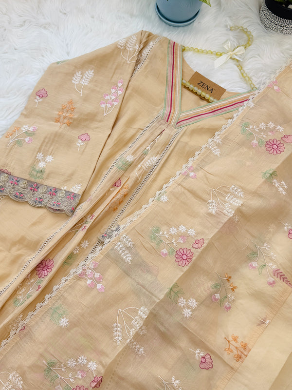 ✨ Mul Chanderi Embroidered Anarkali Kurti Set ✨