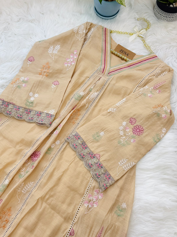 ✨ Mul Chanderi Embroidered Anarkali Kurti Set ✨