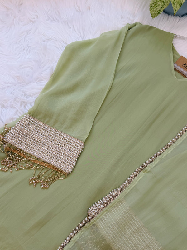 ✨ Viscose Organza Pearlwork Party Wear Kurti Set