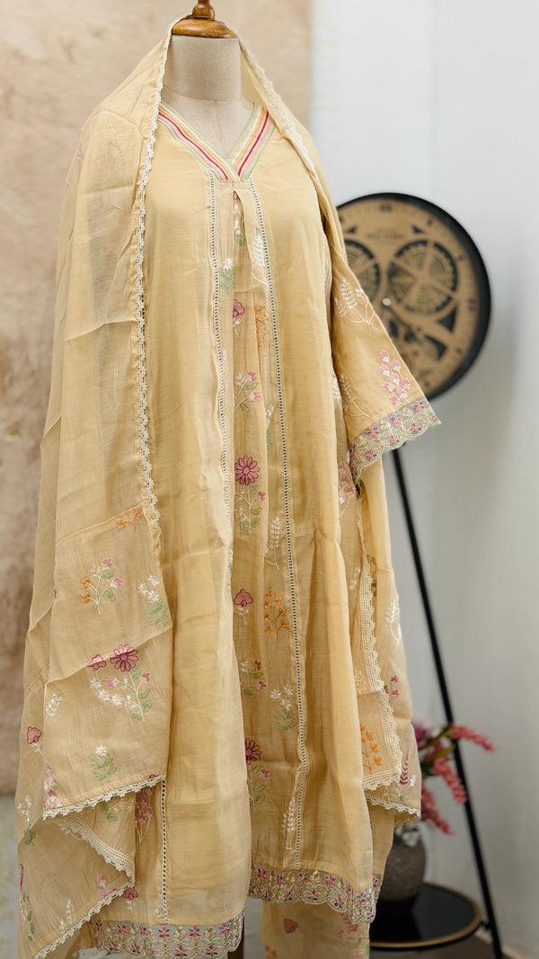 ✨ Mul Chanderi Embroidered Anarkali Kurti Set ✨