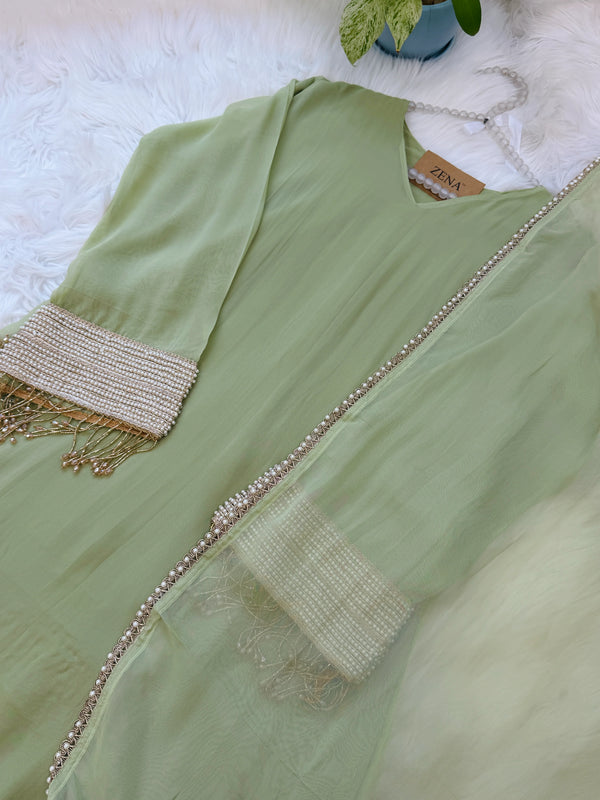 ✨ Viscose Organza Pearlwork Party Wear Kurti Set