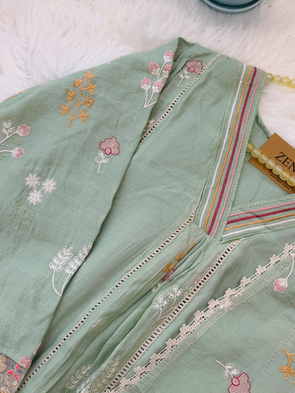 ✨ Mul Chanderi Embroidered Anarkali Kurti Set ✨