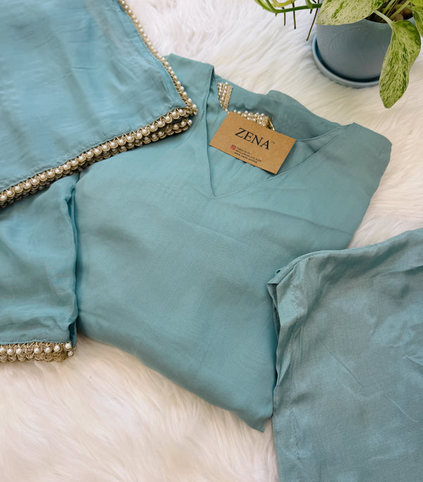 ✨ Viscose Organza Pearlwork Party Wear Kurti Set
