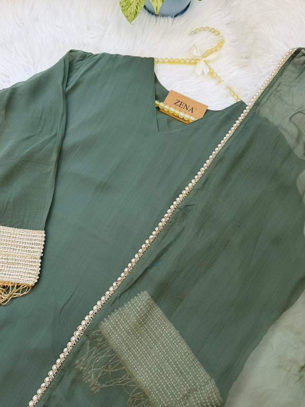 ✨ Viscose Organza Pearlwork Party Wear Kurti Set