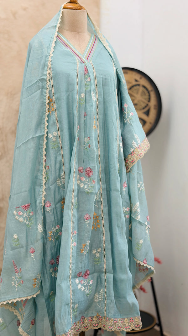 ✨ Mul Chanderi Embroidered Anarkali Kurti Set ✨