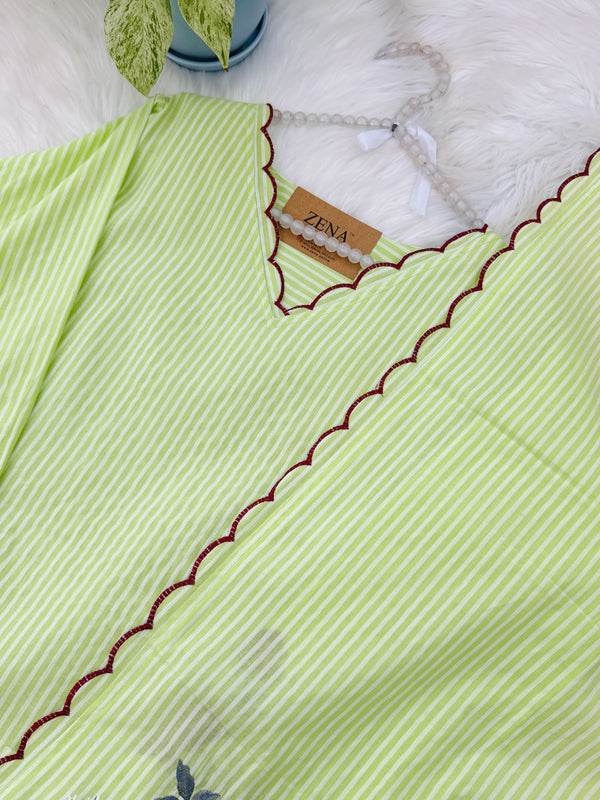 ✨ Striped Cotton Embroidered Kurti Set