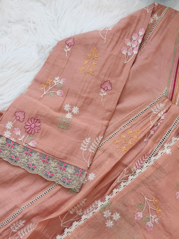 ✨ Mul Chanderi Embroidered Anarkali Kurti Set ✨