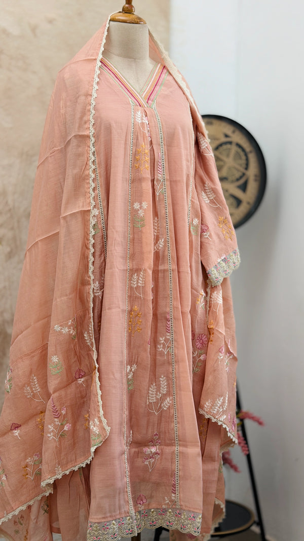 ✨ Mul Chanderi Embroidered Anarkali Kurti Set ✨