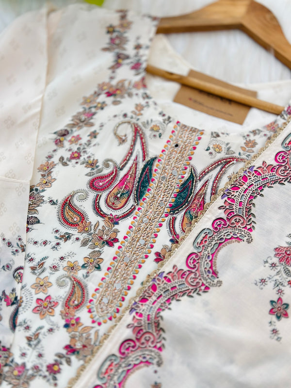 Pure crepe hand work kurti set