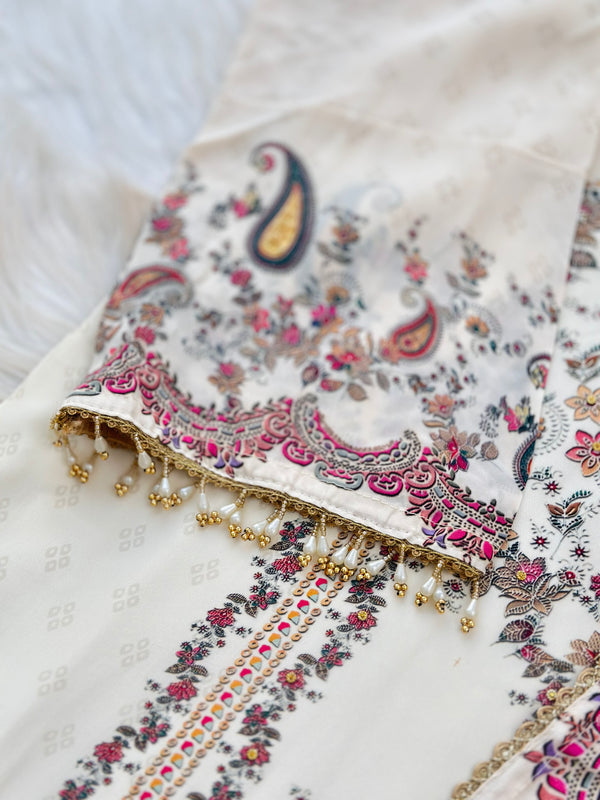 Pure crepe hand work kurti set