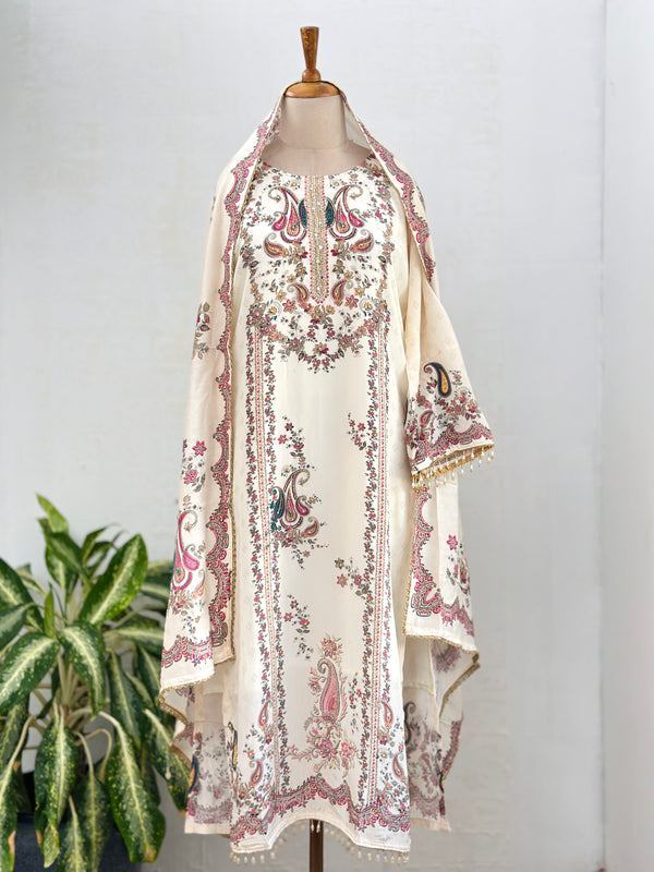 Pure crepe hand work kurti set