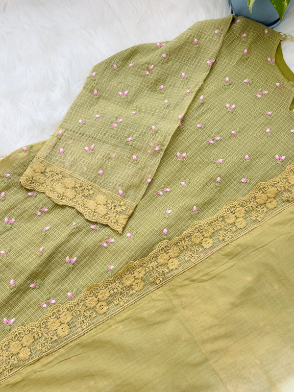 ✨ Pure Kota Doria Floral Embroidered Kurti Set