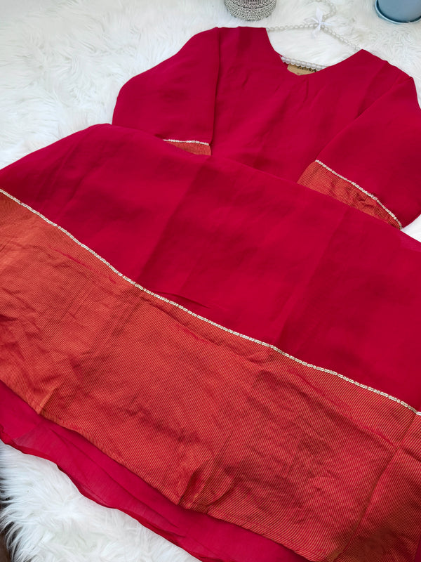 ✨ Glass Chanderi A-Line Kurti Set ✨
