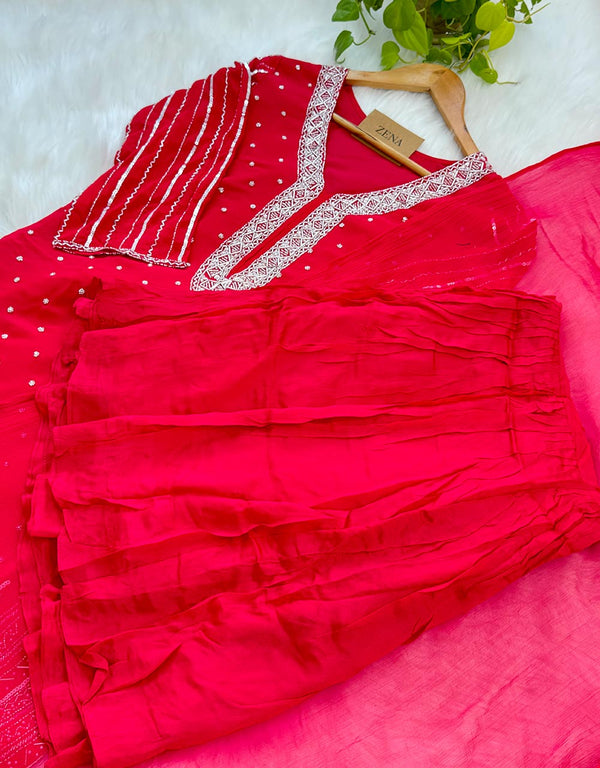 Pure Chinnon Sharara Handwork Kurti Set – A Blend of Tradition & Elegance ✨