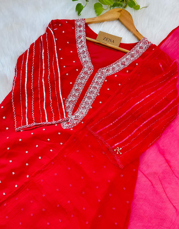 Pure Chinnon Sharara Handwork Kurti Set – A Blend of Tradition & Elegance ✨