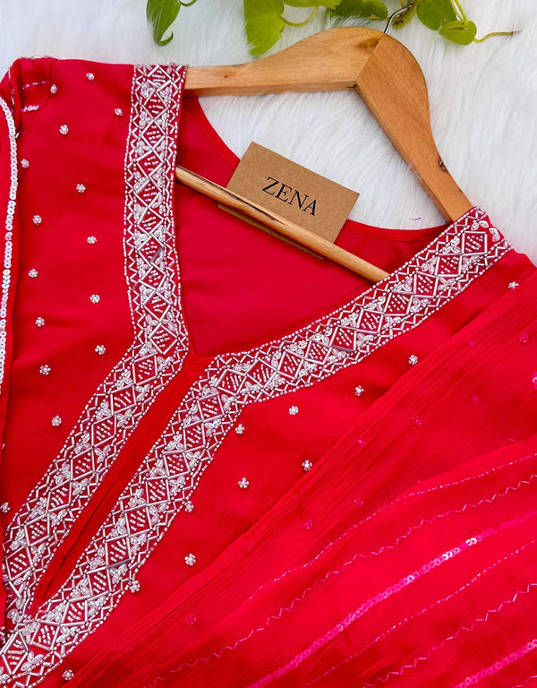 Pure Chinnon Sharara Handwork Kurti Set – A Blend of Tradition & Elegance ✨