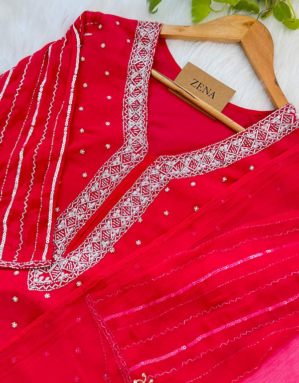 Pure Chinnon Sharara Handwork Kurti Set – A Blend of Tradition & Elegance ✨