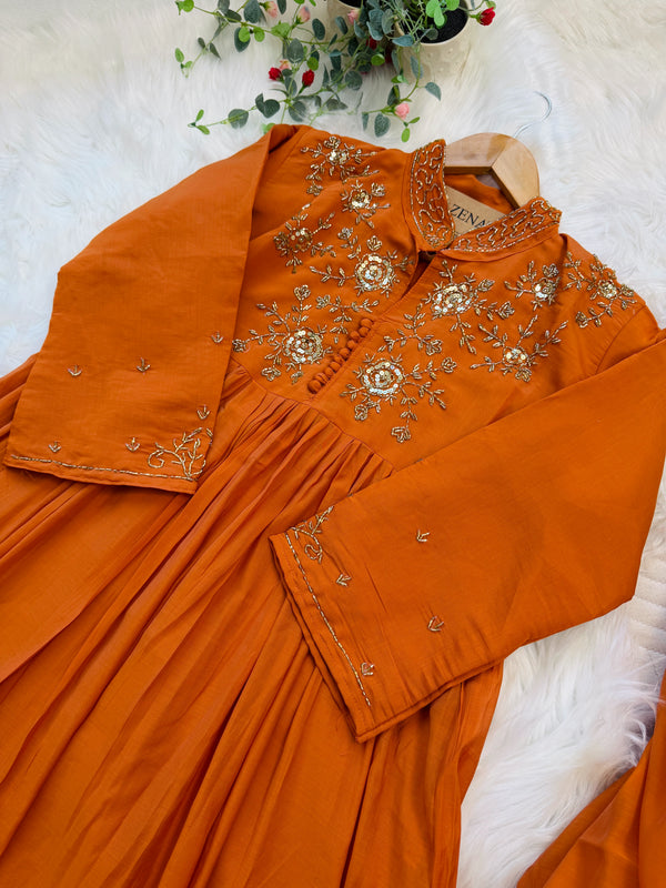 ✨ Glass Chanderi Handwork Anarkali Set ✨