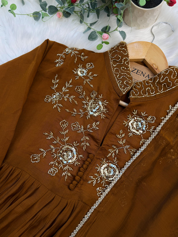 ✨ Glass Chanderi Handwork Anarkali Set ✨