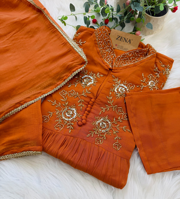 ✨ Glass Chanderi Handwork Anarkali Set ✨