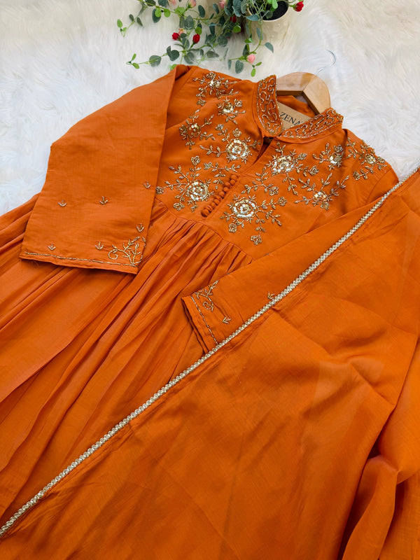 ✨ Glass Chanderi Handwork Anarkali Set ✨