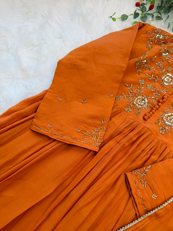 ✨ Glass Chanderi Handwork Anarkali Set ✨