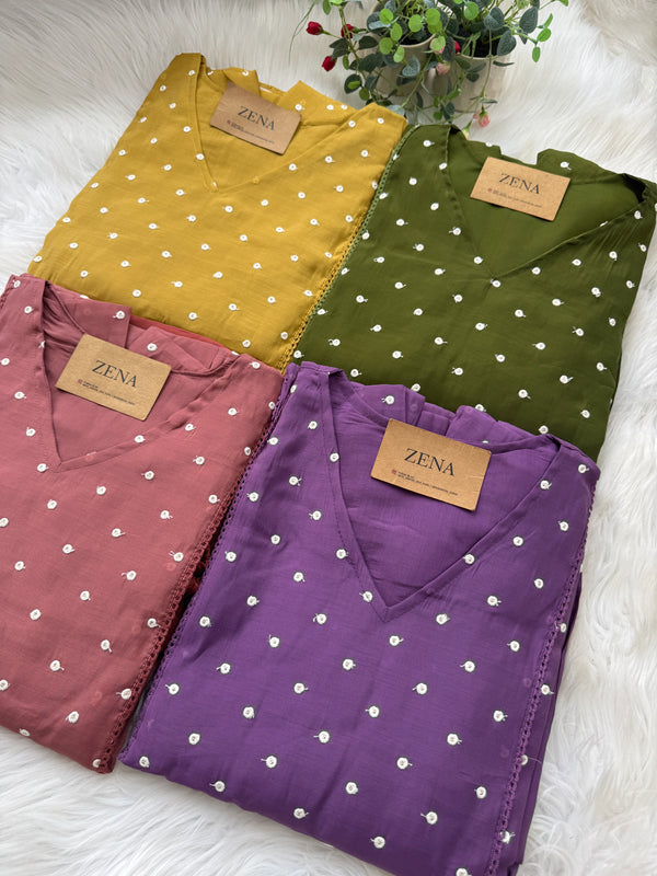 ✨ Mul Chanderi Thread Work A-Line Kurti Set ✨