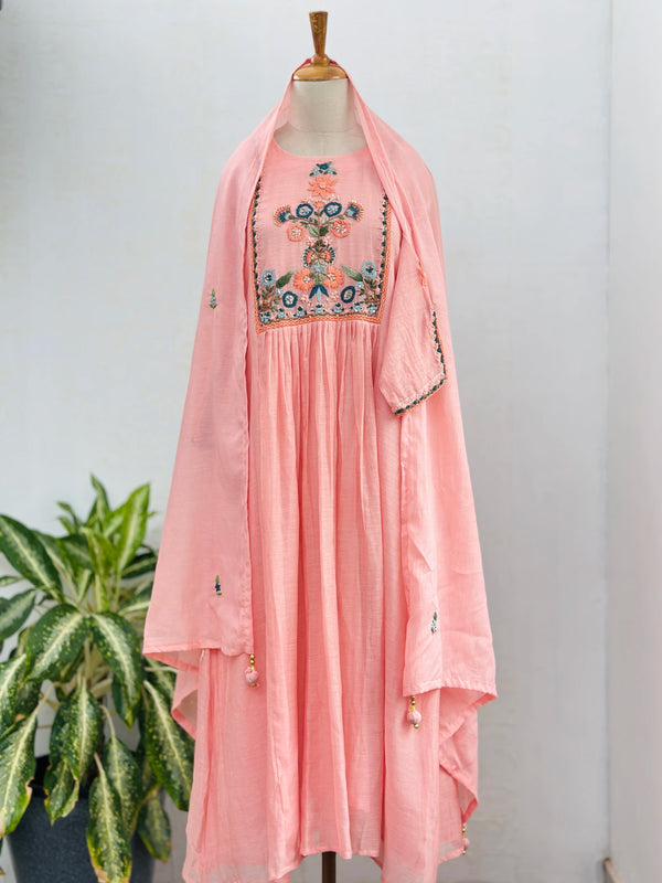 Elegant Premium Mul Chanderi Handwork Kurti Set – Grace in Every Thread